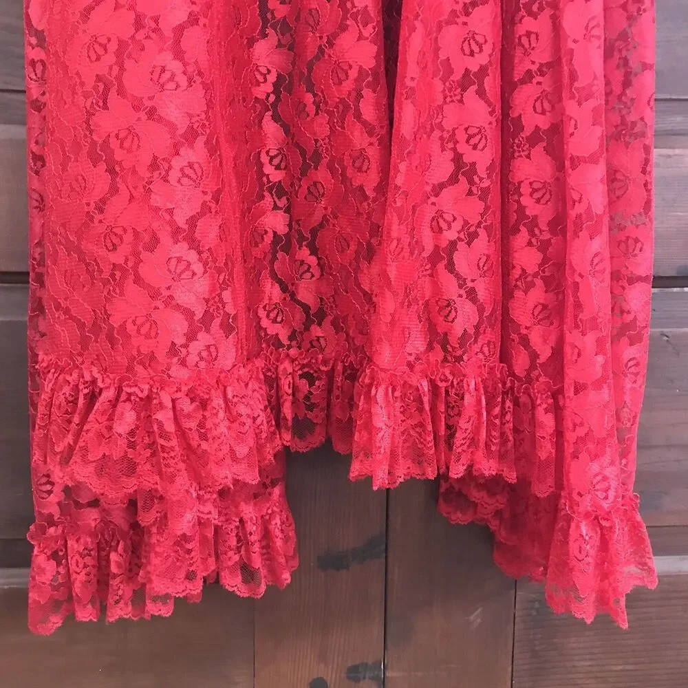 Red Lace Gown Lingerie Thong Bottoms XXL 2X Romantic Boudoir Sheer Floral